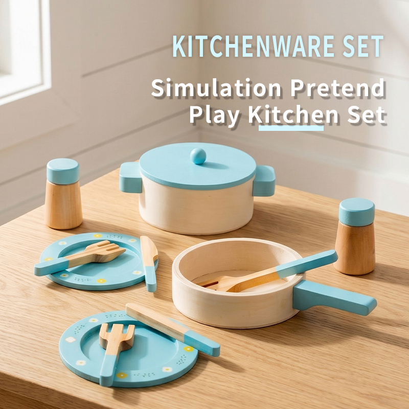 Kitchen Baking Pan Set - Wooden Kitchen Play Set for Kids,