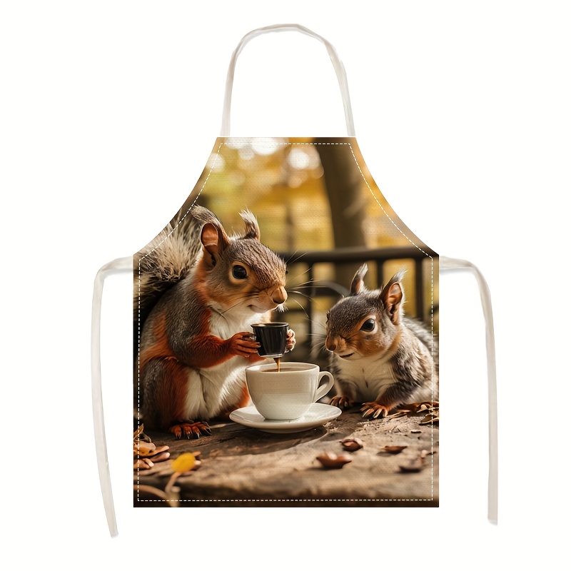 Kitchen Baking Ideas - Linen Apron Squirrel Coffee Scene Print