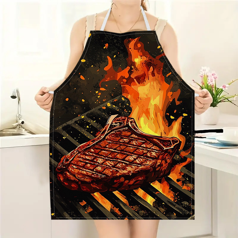 Kitchen Baking Ideas - 1pc BBQ Steak Apron with Flame