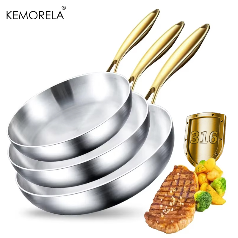 Kitchen Baking Pan Set - 3PCS/Set 316 Stainless Steel Gold Handle