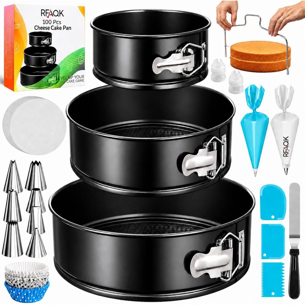 Springform Pan Set - 100pcs Cake Pan Set: 3-Piece Non-Stick
