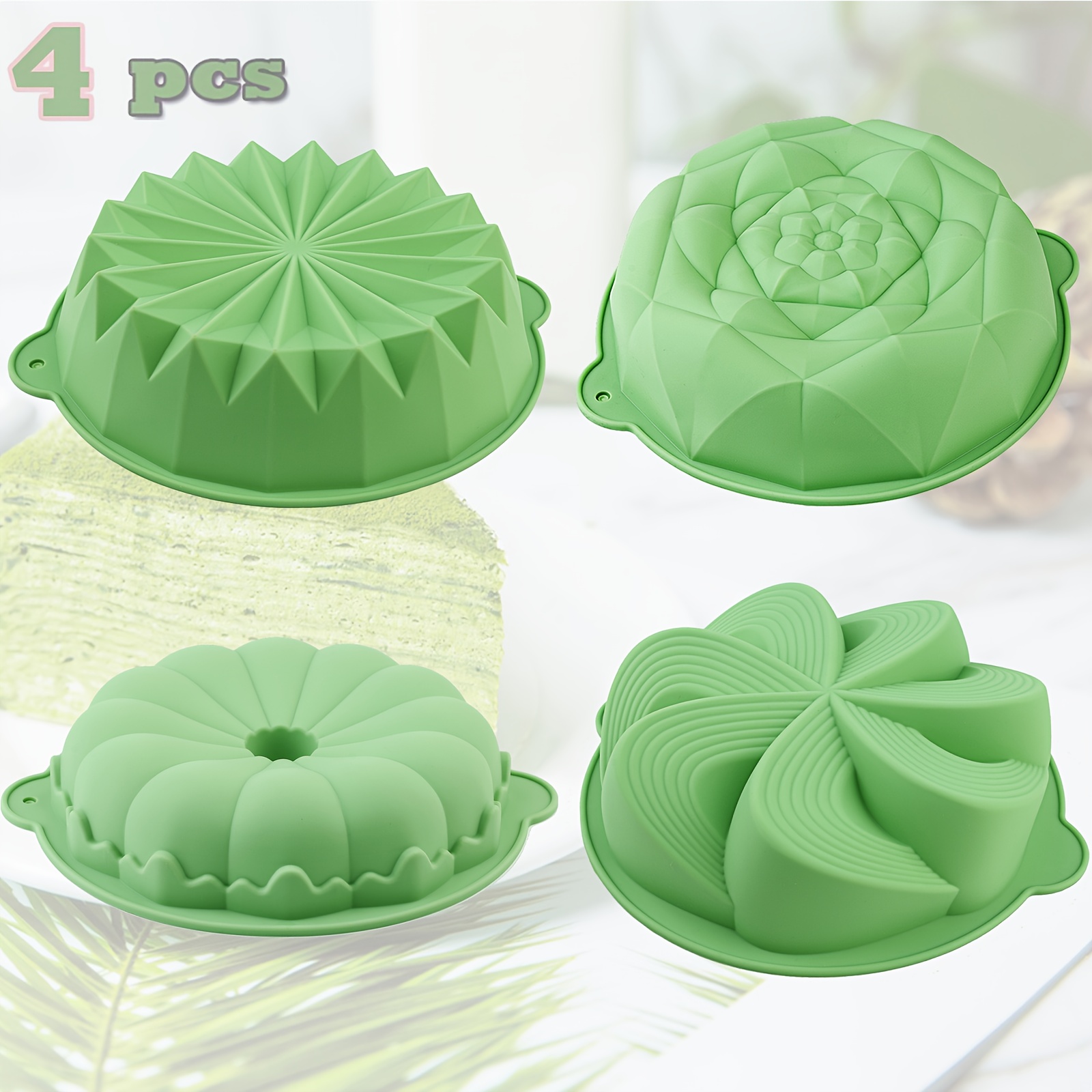 Kitchen Baking Must Haves - 4-Piece Flower-Shaped Silicone Cake Molds, Non-Stick
