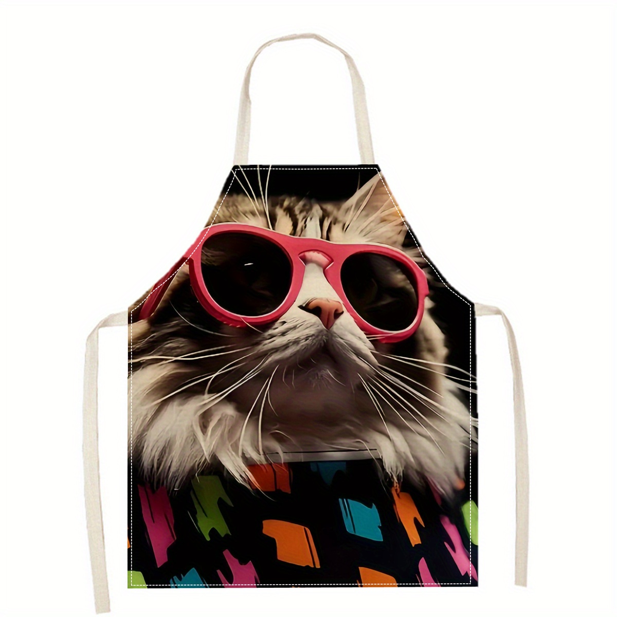 Kitchen Baking Ideas - Linen Apron Funny Cat Sunglasses Print