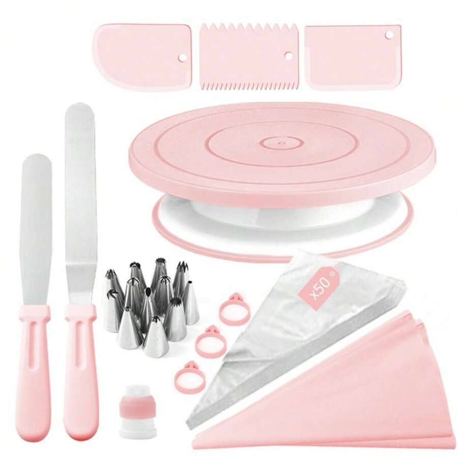 74pcs Pink & Green Cake Turnta - Kitchen Baking Pan Set review and price