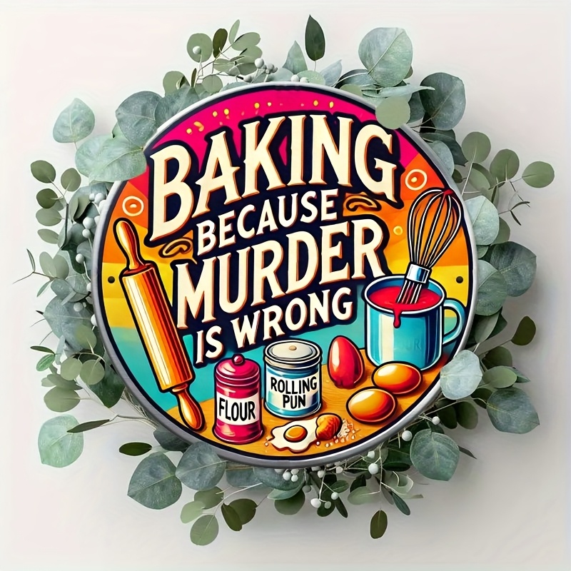 HD Tin Sign, Baking Because Mu - Kitchen Baking Wall Art review and price