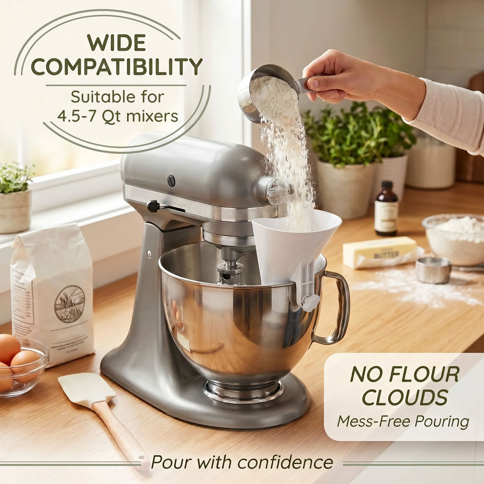Spill Proof Flour Funnel for 4 - Kitchen Baking Mixer review and price