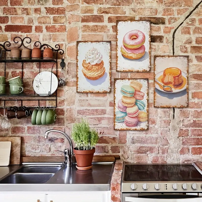 2D Flat, 4pcs Dessert Baking W - Kitchen Baking Wall Art review and price