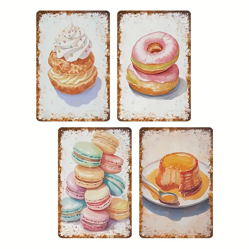 2D Flat, 4pcs Dessert Baking W - Kitchen Baking Wall Art review and price